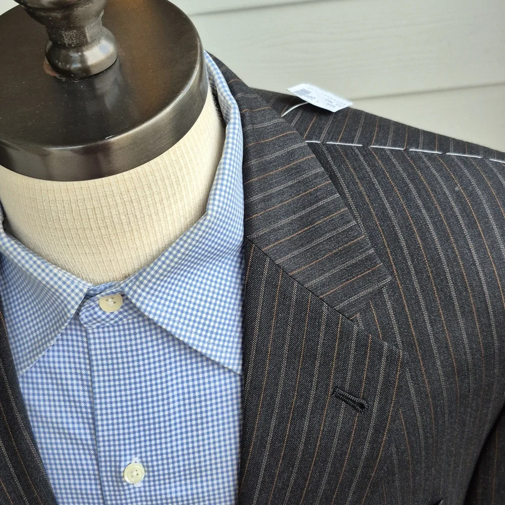 JOS A BANK Dark Grey Orange Striped Wool Sz 42 R Mens Sport Coat Suit Jacket NEW
